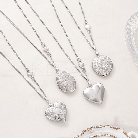 316 Stainless Steel Heart Oval Flat Round Locket Pendant 304 Stainless Steel Twisted Chain Necklaces NJEW-JN05839-1