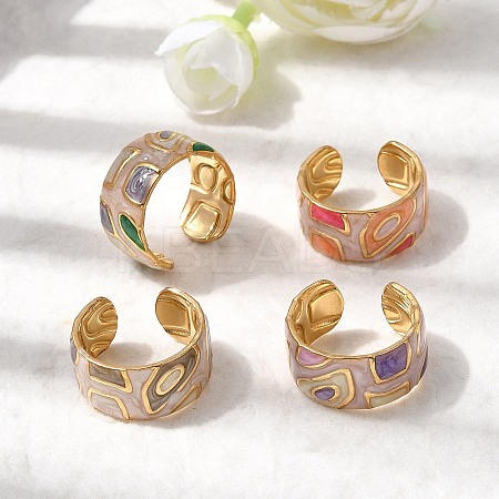 304 Stainless Steel Enamel Open Cuff Ring RJEW-L335-01B-G-1
