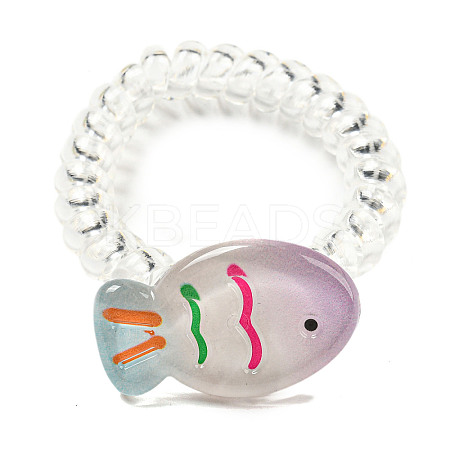 Summer Fish Resin Telephone Line Wire Elastic Hair Ties AJEW-U004-02B-1