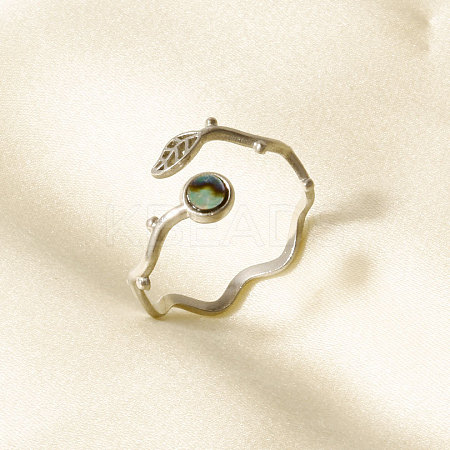 304 Stainless Steel with Natural Shell Cuff Open Rings for Women NU0412-2-1