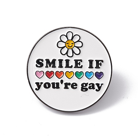Rainbow Color Pride Flag Sunflower Heart with Word Smile Enamel Pin JEWB-G019-13B-1