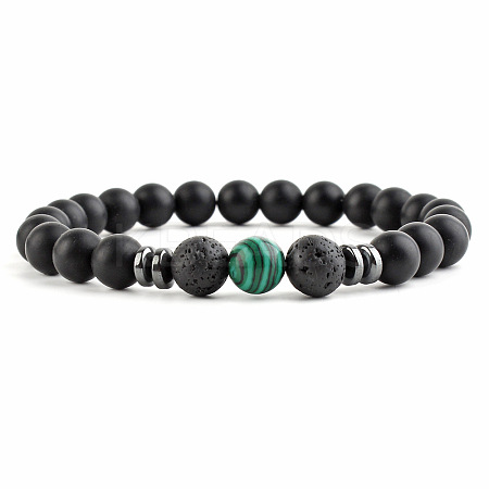 Round Synthetic Malachite Beaded Stretch Bracelets for Women Men XP2963-4-1