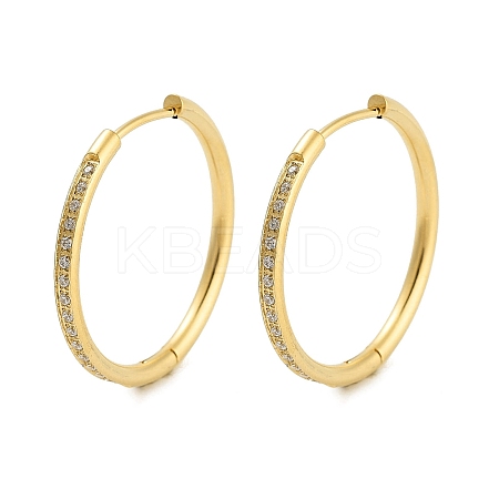 Ion Plating(IP) 304 Stainless Steel Micro Pave Clear Cubic Zirconia Huggie Hoop Earrings EJEW-C096-01H-G-1