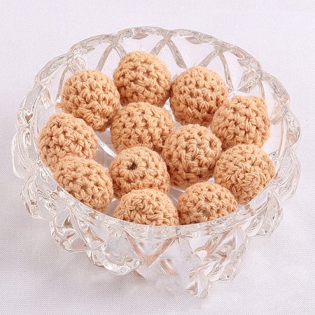 Handmade Woolen Macrame Wooden Pom Pom Ball Beads MAKN-PW0001-048G-1