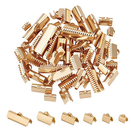 60Pcs 6 Styles 304 Stainless Steel Ribbon Crimp Ends STAS-UN0063-91G-1