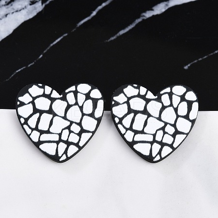 Heart Acrylic Printed Stud Earrings for Women EJEW-G418-01F-1
