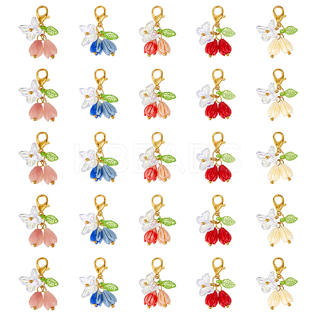 25Pcs 5 Colors Rose Butterfly Resin Pendant Decoration HJEW-PH02310-1