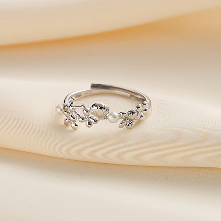 925 Sterling Silver with Natural Freshwater Beads adjustable Finger Ring for Women RJEW-M073-02P-1