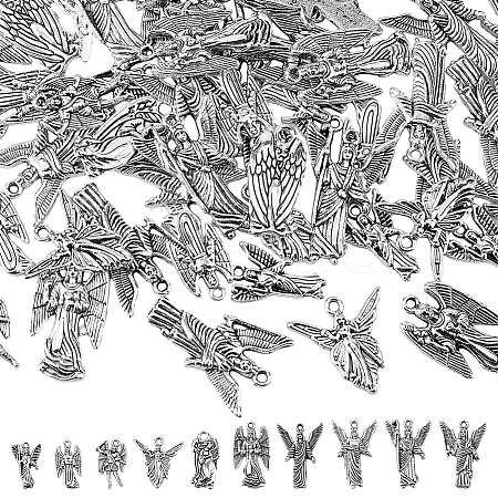 100Pcs 10 Styles Tibetan Style Alloy Pendants FIND-DC0004-24-1