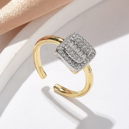 Brass Micro Pave Clear Cubic Zirconia Cuff Rings for Women RJEW-U041-09G-1