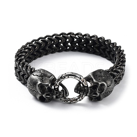 304 Stainless Steel Skull Head Herringbone Chains Bracelets for Men & Women LS-BJEW-D031-29B-1