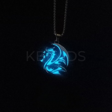 Alloy Resin Luminous Dragon Pendant 201 Stainless Steel Box Chain Necklaces FS-WG868F4-02-1