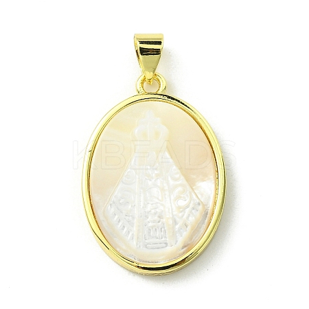 Rack Plating Brass Pave Natural Shell Pendants KK-A204-01C-01G-1