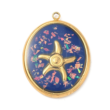 304 Stainless Steel Epoxy Resin with Natural Shell and Sequins Inside Pendants STAS-L026-17G-A04-1