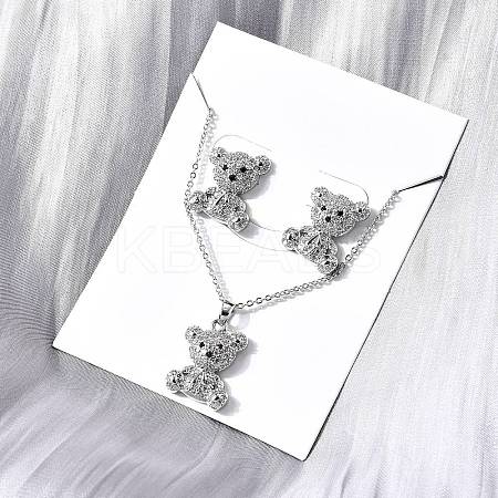 Bear Brass Micro Pave Cubic Zirconia Stud Earrings & Pendant Necklaces Sets SJEW-Z002-01P-1
