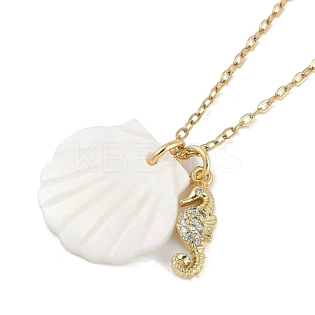 Summer Beach Brass Cubic Zirconia Sea Animal Pendant Necklaces for Women NJEW-B118-03G-06-1