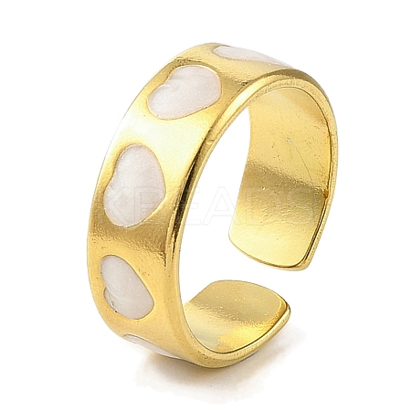 Heart 304 Stainless Steel Enamel Open Cuff Rings for Women RJEW-F166-28G-02-1