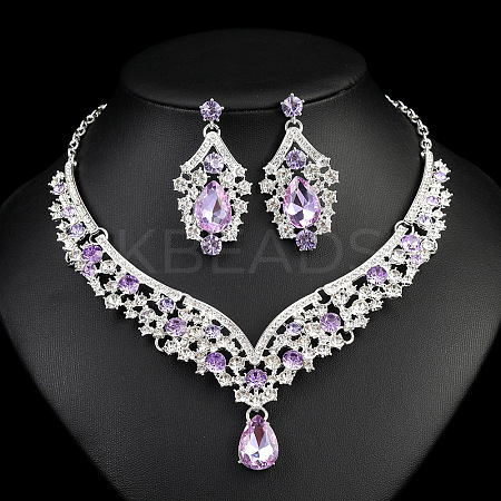 Teardrop Alloy Rhinestone Pendant Necklaces & Stud Dangle Earrings Sets FS-WGBD9B5-04-1