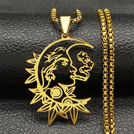 Gothic 201 Stainless Steel Hollow Moon Woman Pendant Necklaces NJEW-K283-04G-1