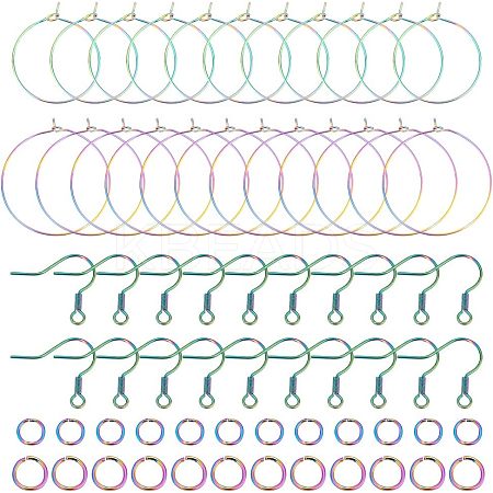 40Pcs 2 Style Ion Plating(IP) Rainbow Color 304 Stainless Steel Hoop Earrings Findings STAS-UN0039-05-1