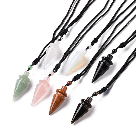 Gemstone Cone Pendant Necklace with Nylon Cord for Women G-A210-05-1