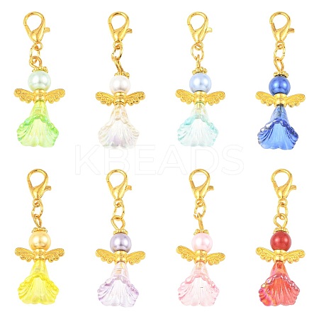 8Pcs Angel Acrylic & Glass Pearl Pendant Decorations HJEW-FS00070-1