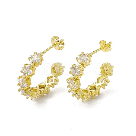 Rack Plating Brass Cubic Zirconia Stud Earrings for Women EJEW-M213-35G-A-1