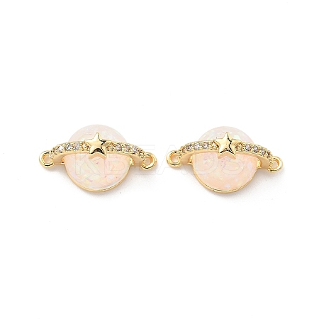 Brass Micro Pave Clear Cubic Zirconia Planet Connector Charms KK-B129-28G-01-1