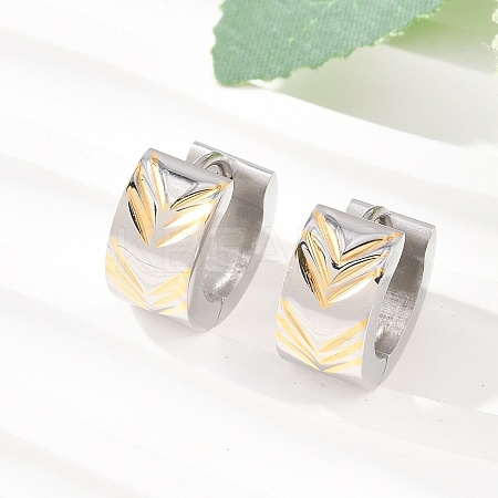 Two Tone 304 Stainless Steel Stripe Hoop Earrings EJEW-L307-04GP-02-1