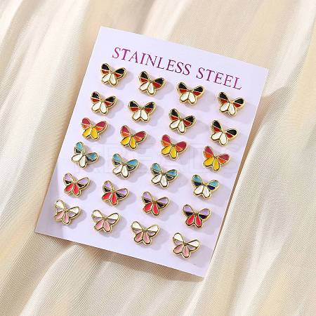 304 Stainless Steel Enamel Stud Earrings EJEW-B009-17G-1