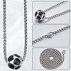 1Pc 304 Stainless Steel Black Enamel Football Pendant Wheat Chain Necklaces NJEW-BBC0001-31-6