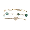 304 Stainless Steel Heart & Dyed Natural Green Agate Nuggets Link Chain 3 Layer Stackable Necklaces BJEW-JB12459-01-2