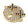Rack Plating Brass Micro Pave Clear Cubic Zirconia Flat Round Connector Charms KK-A234-040G-03-2