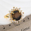 Sunflower Natural Tiger Eye Finger Rings RJEW-B113-03G-04-3