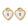 304 Stainless Steel Pave Natural white Shell Heart Lock Connector Charms STAS-U057-27G-1