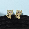 Brass Micro Pave Cubic Zirconia Cat Shape Stud Earrings EJEW-K267-30G-2