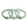 Round & Cat Head Natural Green Aventurine Beaded Stretch Bracelets for Women BJEW-K251-03B-1