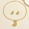 201 Stainless Steel Letter J Pendant Necklace & Stud Earring Set for Women Party and Formal Wear RX6968-5