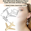 8Pcs 2 Colors Brass Micro Pave Cubic Zirconia Airliner Beads ZIRC-BBC0002-58-2