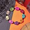Dyed Synthetic Turquoise Halloween Skull Beaded Stretch Bracelets BJEW-TA00477-2