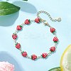 Brass Enamel Strawberry Link Chain Bracelets for Women BJEW-JB12578-2