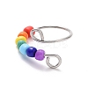 Rainbow Color Glass Beaded Rotating Open Cuff Ring LS-RJEW-F127-02P-1