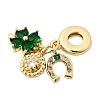Saint Patrick's Day Brass Pave Green Cubic Zirconia European Dangle Charms KK-Z150-09G-2