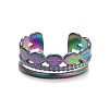 Ion Plating(IP) Rainbow Color 304 Stainless Steel Oval Wrap Open Cuff Ring for Women RJEW-C025-11M-2