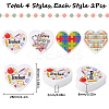 8Pcs 4 Style Heart Silicone Focal Beads SIL-SC0001-65-2