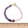 Natural Rose Quartz & Natural Amethyst & Brass Round & Prism Beaded Bracelets for Women BJEW-G752-01G-06-5