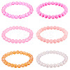 6Pcs 6 Styles 8mm Glass Round Beaded Stretch Bracelet Sets BJEW-TAC0023-3