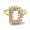 Rack Plating Letter Brass Micro Pave Clear Cubic Zirconia Adjustable Rings for Women KK-S391-03G-D-1
