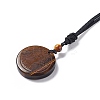 Natural Tiger Eye Flat Round with Tree of Life Pendant Necklace with Nylon Cord for Women NJEW-P274-03-01-3