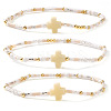 3Pcs Bohemian Cross Charm Glass Seed Bead & Brass Beads Stretch Bracelet for Women SA4132-4-1